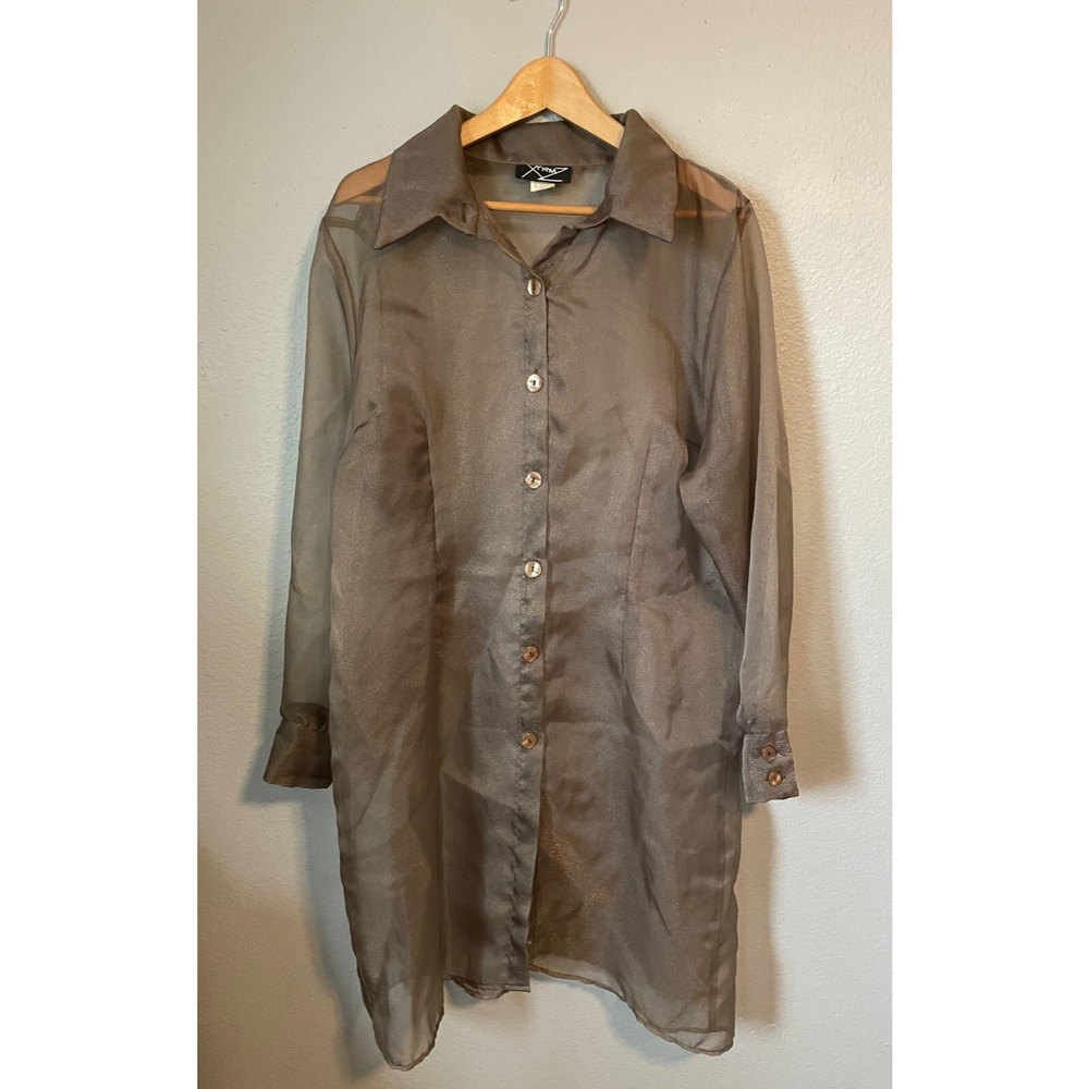 Vintage Xtrmz Women Jacket 18W Green Iridescent Chiffon Sheer Rave Grunge 90s
